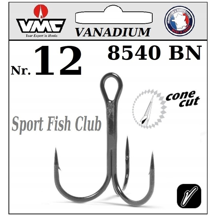 Set 10 carlige VMC 8540 BN, nr.12, otel Vanadium, nichel negru, 1, 21x0, 98cm