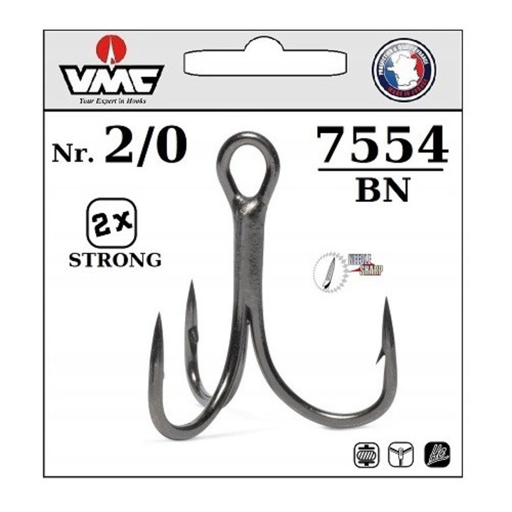 Cârlig VMC 7554 BN 2/0 Hybrid 2X Strong, finisaj nichel negru, ideal pentru pescuit mare