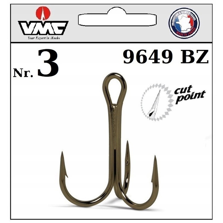 Set 10 kotwiczki VMC 9649 BZ Nr.3 rotunde, pentru pescuit rapitor, marime 3