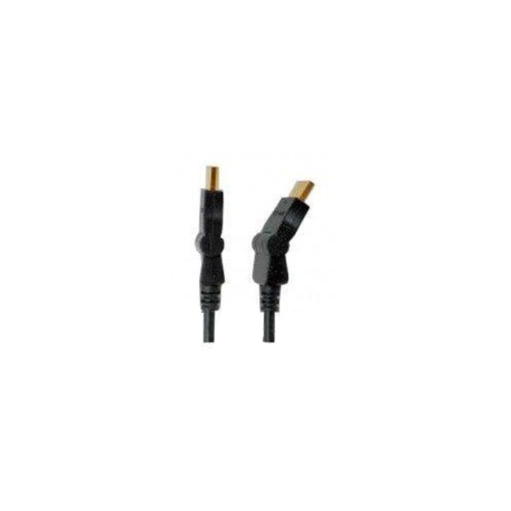 Cablu HDMI Deltac 1.5m placat cu aur pivotant, pentru TV/audio/video