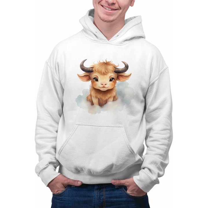 Hanorac Barbati Taur Baby Zodiac Horoscop Taurus Astrologie CoolTrend, alb, marime XL