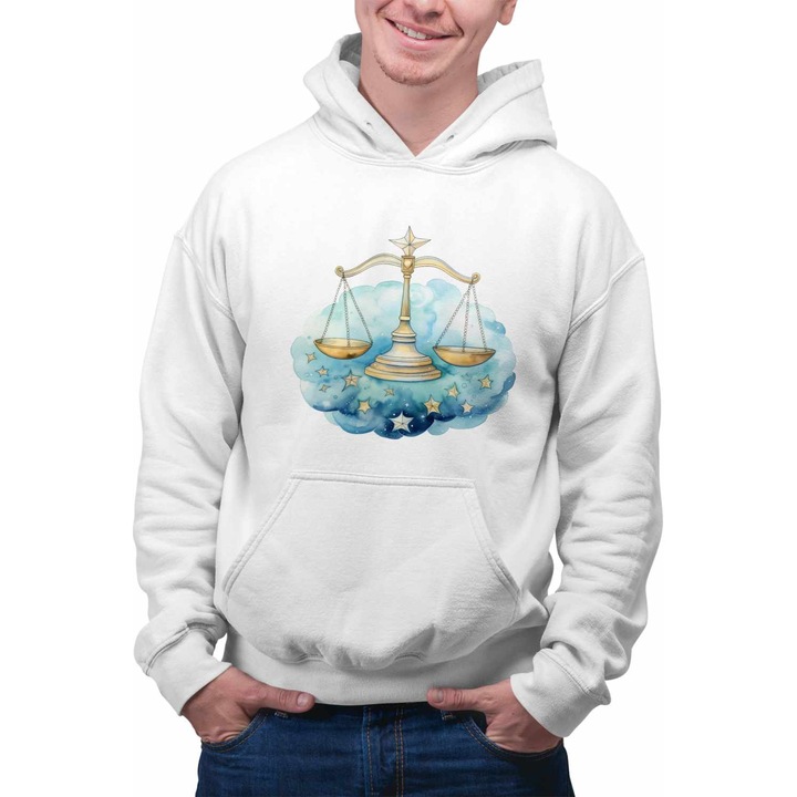 Hanorac Barbati Balanta Baby Zodiac Horoscop Libra Astrologie CoolTrend, alb, marime L