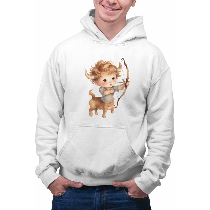 Hanorac Barbati Sagetator Baby Zodiac Horoscop Sagittarius Astrologie CoolTrend, alb, marime XL