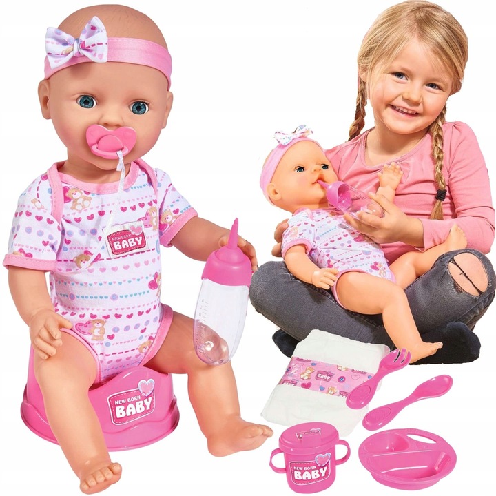 Újszülött baba 43 cm, Pipi, Bea, Bea, bili, cumisüveg
