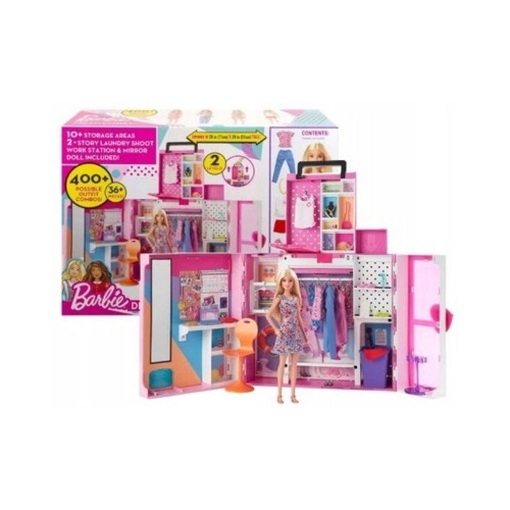 Barbie gardrób babával, rózsaszín, 60 cm, komplett játékszett kreatív játékhoz