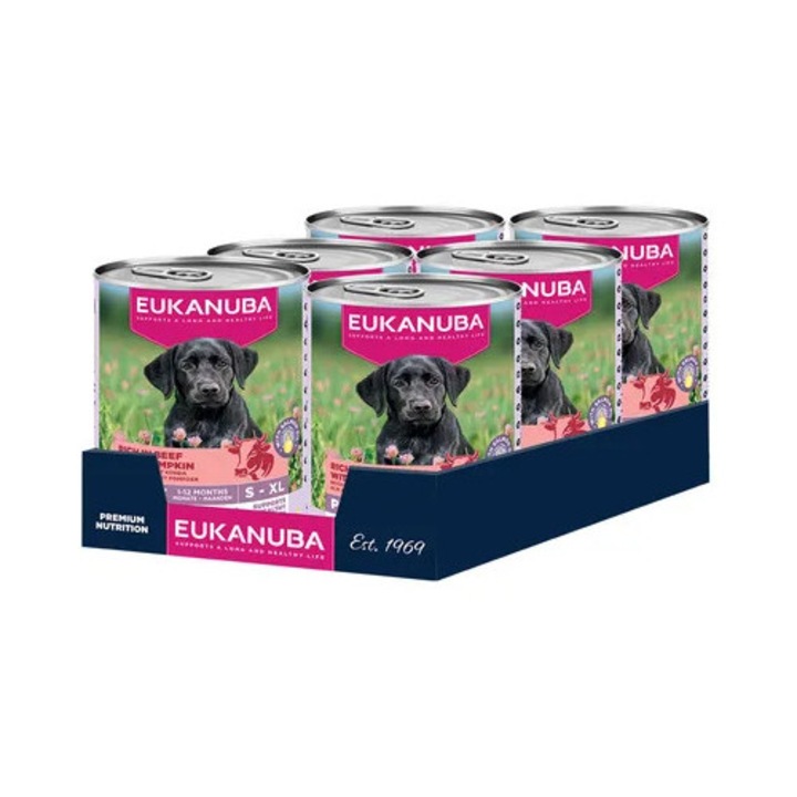 Set 6x hrana umeda pentru caini Eukanuba Life Care, pui, vita si dovleac, 400g
