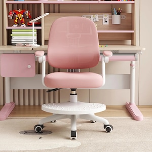Scaun Ergonomic Pentru Copii, TOP SCAUNE®, Scaun Birou si Scaun Birou Ergonomic Cu Spatar Reglabil Pe Inaltime Si Adancime, Suport Picioare Ajustabil, Baza Rotativa Cu Roti Silentioase, Sustine Postura Corecta, Design Confortabil Pentru Studiu, Roz