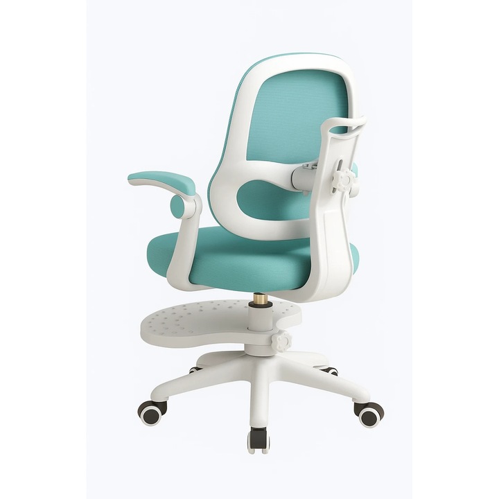 Scaun Ergonomic Pentru Copii, TOP SCAUNE®, Scaun Birou si Scaun Birou Ergonomic Cu Spatar Reglabil Pe Inaltime Si Adancime, Suport Picioare Ajustabil, Baza Rotativa Cu Roti Silentioase, Sustine Postura Corecta, Design Confortabil Pentru Studiu, Albastru