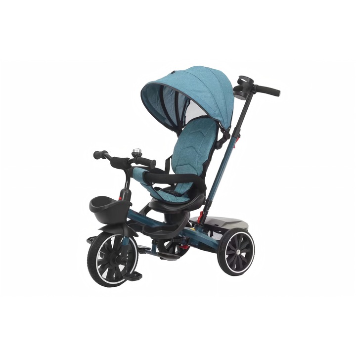 Tricicleta pentru copii cu roti EVA si sezut reversibil, 1-6 ani, spatar inalt, sistem roata libera, maner cu control al directiei, suport pentru picioare si frana pe rotile din spate