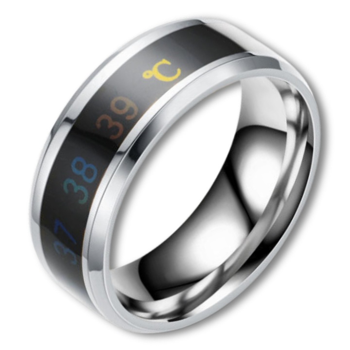 Inel termosensibil pentru masurarea temperaturii corpului, din otel inoxidabil, Argintiu #11 (20,6 mm)