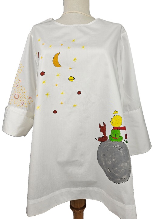 Egyedi ing Kisherceg kézzel festve és hímezve, 100% pamut anyag, Romániában gyártott, L méret, fehér