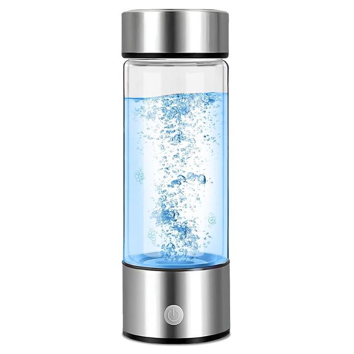 Hidrogénes vizes palack 470 ml, generátor, boroszilikát üvegpalack, újratölthető USB-C, automatikus kikapcsolás, hordozható