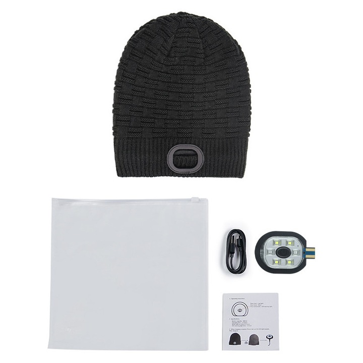 LED осветление топло плетена шапка, черен