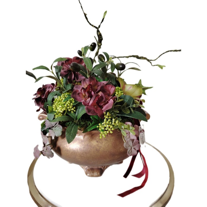 Aranjament floral din plante artificiale botanic vintage in vas de portelan patinat manual - Olive Garden
