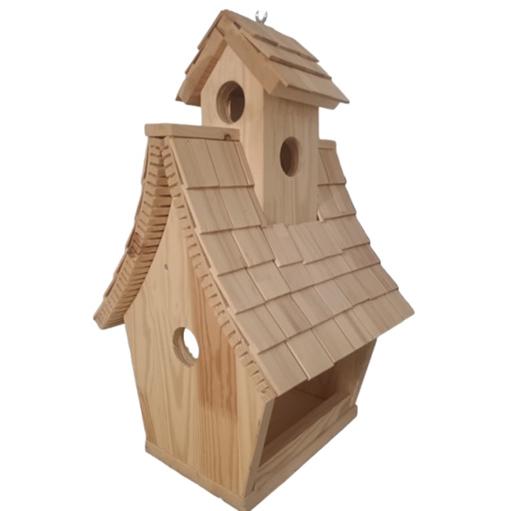 Hranitor de păsări exterior, natural, din lemn de pin, 32cm x 30cm x 56cm, 2.8kg