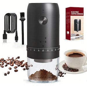 Rasnite de electrica cafea, Pruinkle™, Mecanism de macinare ceramic, cu reglaj extern al finetii, incarcare prin port USB-C, Negru