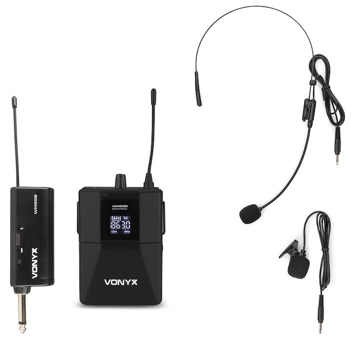 Lavalier és headset mikrofon szett, UHF, Vonyx WM55B