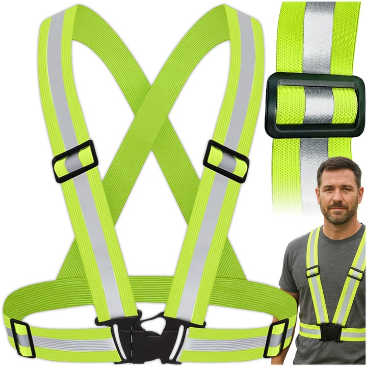 KRUMAD Vesta reflectorizanta reglabila – vizibilitate 360°, unisex, marime universala – ideala pentru alergare, ciclism, motocicleta si activitati in aer liber