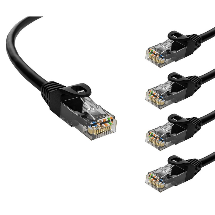 Cablu POWERTECH, Cat 6 U/UTP, 1m, negru, 5m