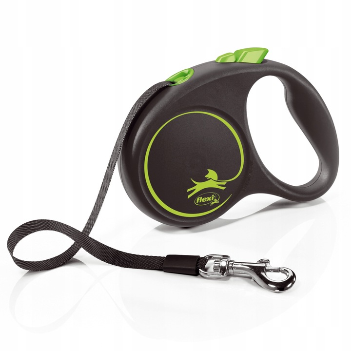Lesa automată Flexi Black Design S, 5m, verde, pentru câini până la 15 kg