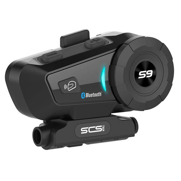 Sistem de comunicatie pentru motociclete, SCSETC, model S-9, Bluetooth, 6 anabate, 500m, negru, 80x40x30mm