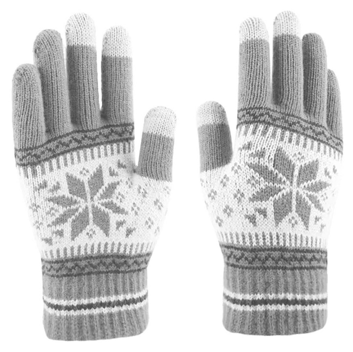 Зимни тъчскрийн ръкавици Tecos, скандинавски модел, сиви с бяло, универсален размер