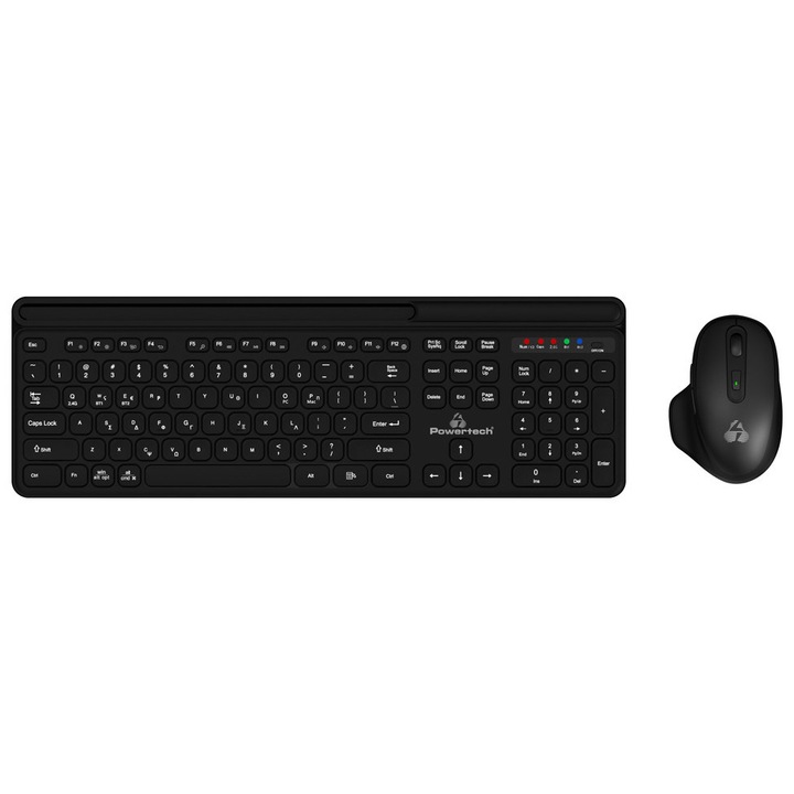 Set tastatura si mouse Powertech, 2.4GHz & Bluetooth, 104 taste, 800/1200/1600 DPI, negru, dimensiuni 43.4x14.2x2cm