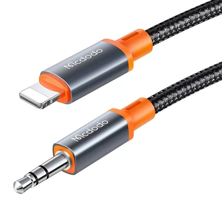 Cablu Audio Lightning la Jack 3.5 mm, Design Spiralat, HiFi, Nylon Impletit, 1.8 m, Mcdodo pentru Sunet de Inalta Rezolutie si Durabilitate Superioara – negru