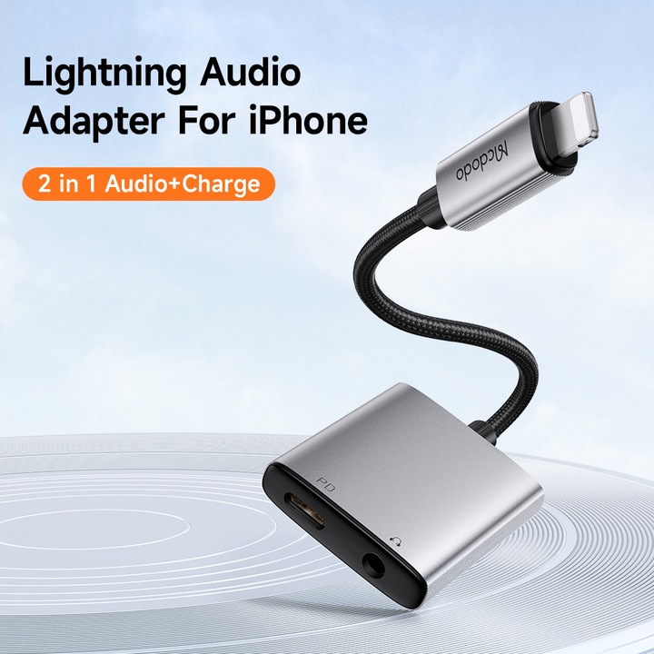 Mcdodo Lightning - Jack 3.5mm audio adapter, alumínium, szürke, 12.5cm