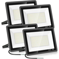 set 4 Proiector LED 100W Exterior Negru, 144LED-uri, 12000Lm, IP65 Rezistent la apa, Aluminiu si sticla de inalta rezistenta, alb natural 6000K, 24*18.5*3.2cm