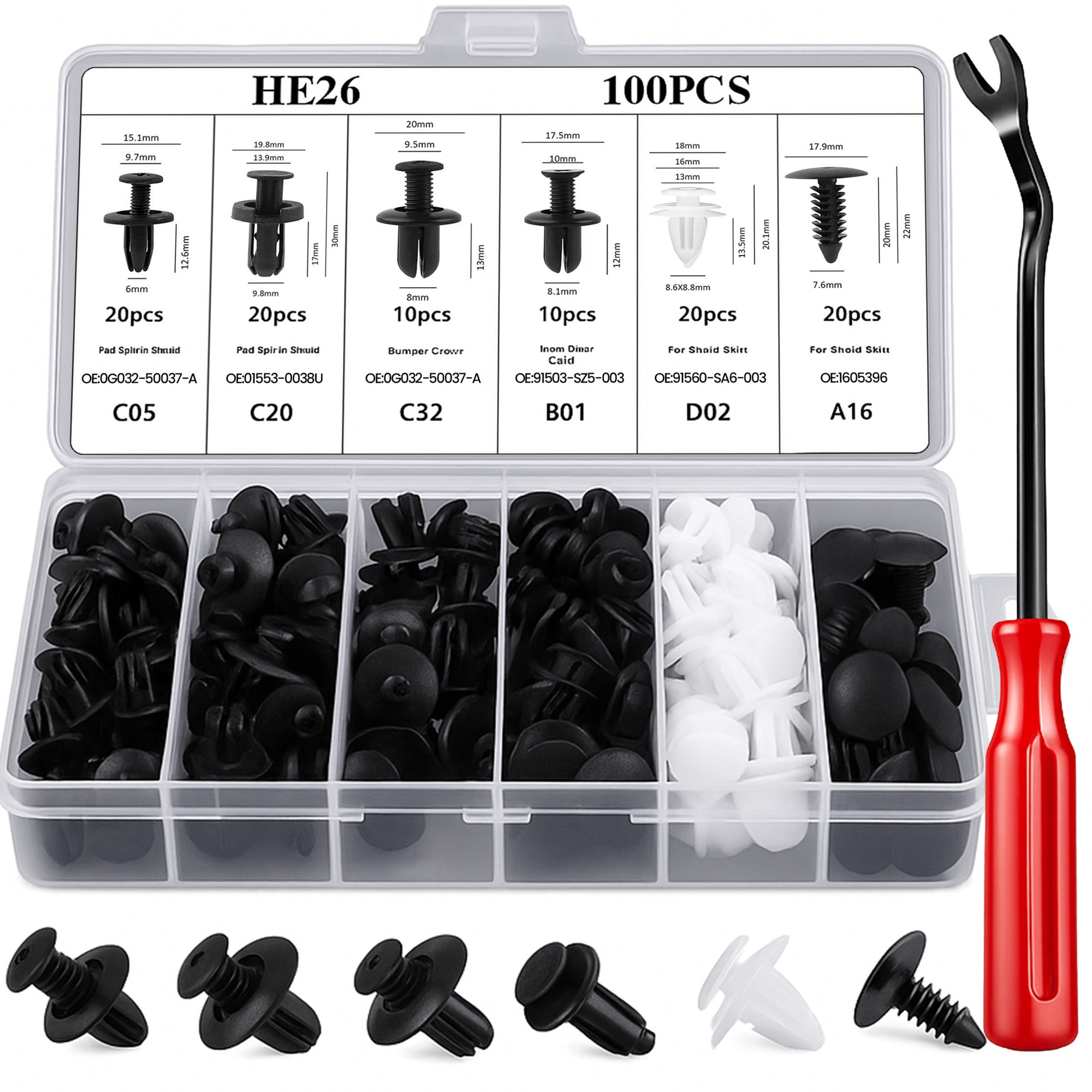Set Cleme Caroserie Auto RETOO DriveTech, 100 Bucati, Numar de Tipuri ...