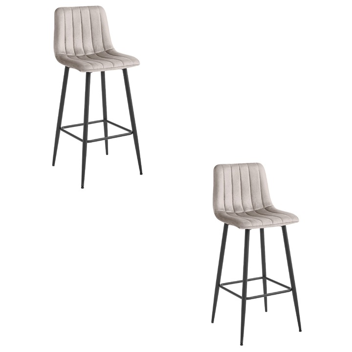 Бар стол POZZA, LEOBERT, тъмно бежов, черни крака, 104x43x49см, комплект от 2 бр