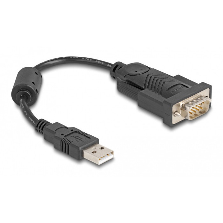 Adaptor USB la RS-232 DELOCK, 921.6Kbps, 0.25m, negru