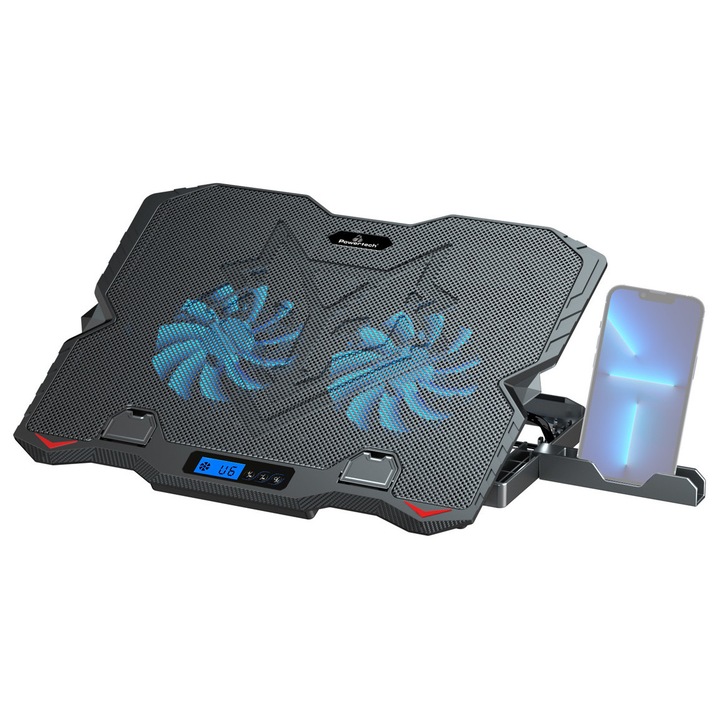 Racitor laptop POWERTECH PT-1346, 15.6", 2 ventilatoare LED 125mm, maure