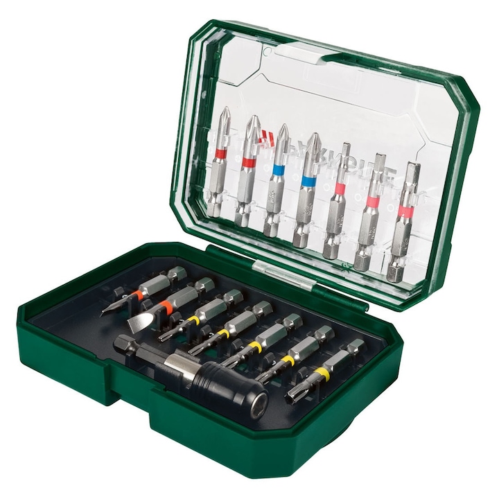Set 15 biti Parkside PBS S3 A1, maner eliberare rapida, diverse capete, 50mm, 12.8x9.9x3.6cm