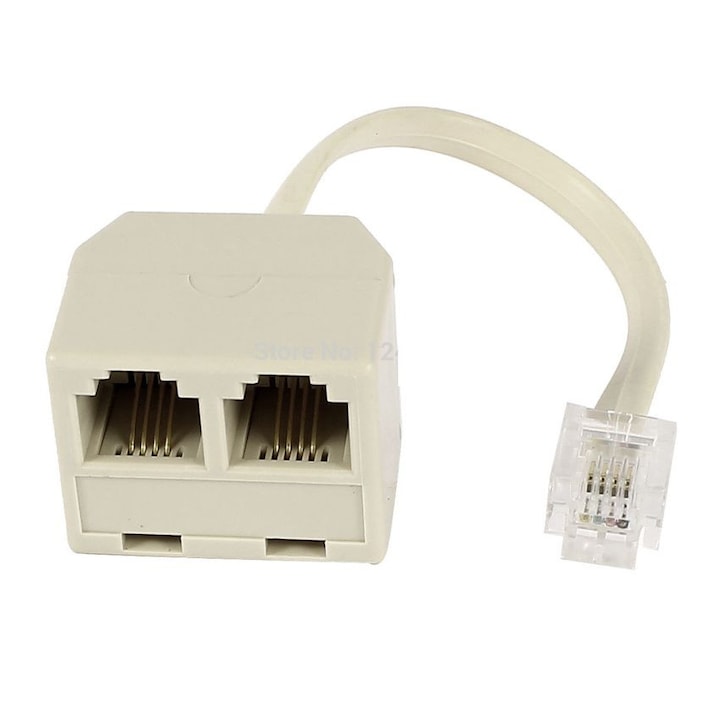 Adaptor RJ11 4P4C POWERTECH 2x, alb