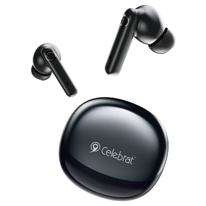 Casti Wireless CELEBRAT W71, True Wireless, 10mm, negru, cu carcasa de incarcare