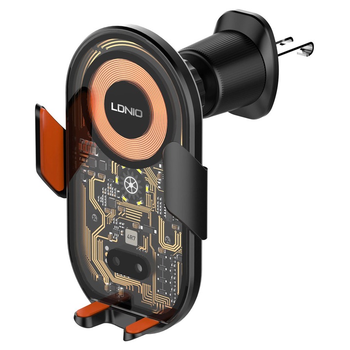 Incarcator auto LDNIO MA30, 15W, negru, suport smartphone, dimensiuni 70.5x119.2x120.4mm