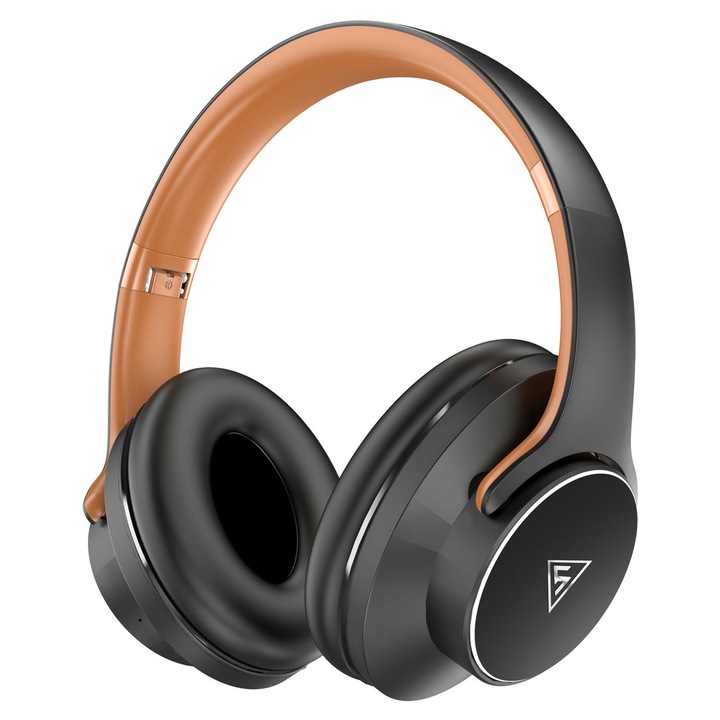 Casti Bluetooth DOQAUS DESIGN 1, 40mm, autonomie 52 ore, culoare negru/maro, dimensiuni 170x85x190mm