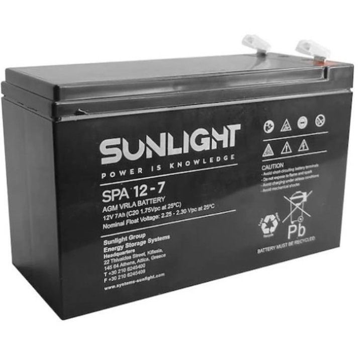 Baterie reincarcabila 12V 7AH SUNLIGHT, dimensiuni 151x65x95mm, pentru UPS