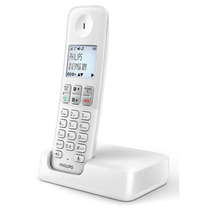 Telefon fara fir PHILIPS D2501W-34, alb, 1.8" display, functie handsfree, set