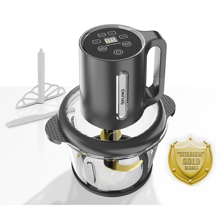 Blender de mana 4 in 1 BIOLOMIX, 1200W, 6 viteze, Multifunctional, Negru/Argintiu