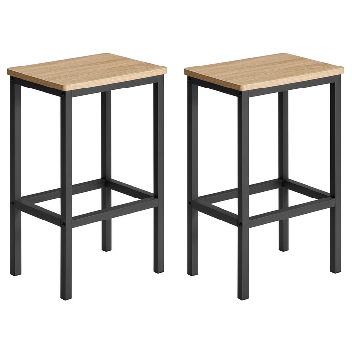 Set 2 taburete bar, LEOBERT, sonoma, 40x30x65cm