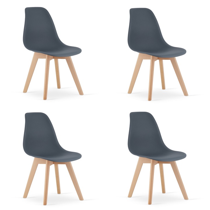 Комплект от 4 стола KITO, LEOBERT, ергономичен дизайн, тъмно сив цвят, размери 80x46x54,5см