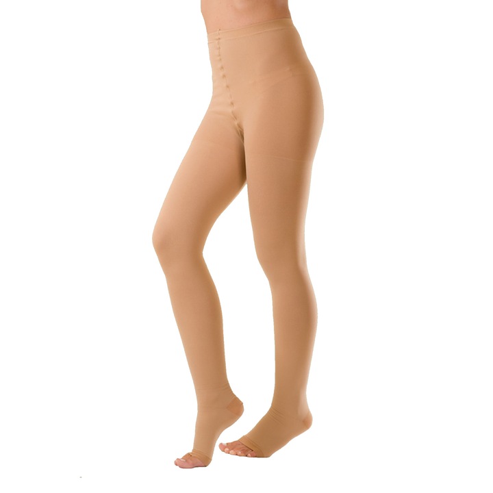 Ciorapi compresivi, Elastofit, tip pantalon, varf deschis, bej, marimea S