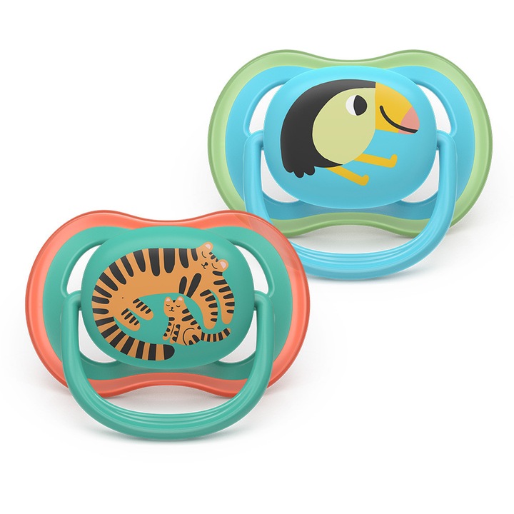 Залъгалки Ultra Air Philips AVENT Plant Based 6-18м с декорация тукан/тигър за момче 2бр/оп