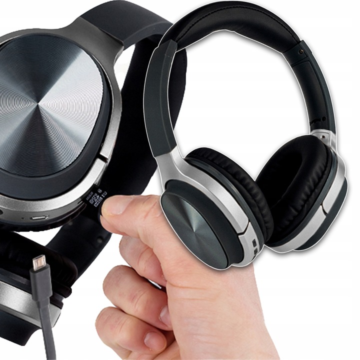 Безжични слушалки 2-в-1 Webski, с микрофон, четец за microSD карта, черни, тип „over the ear“