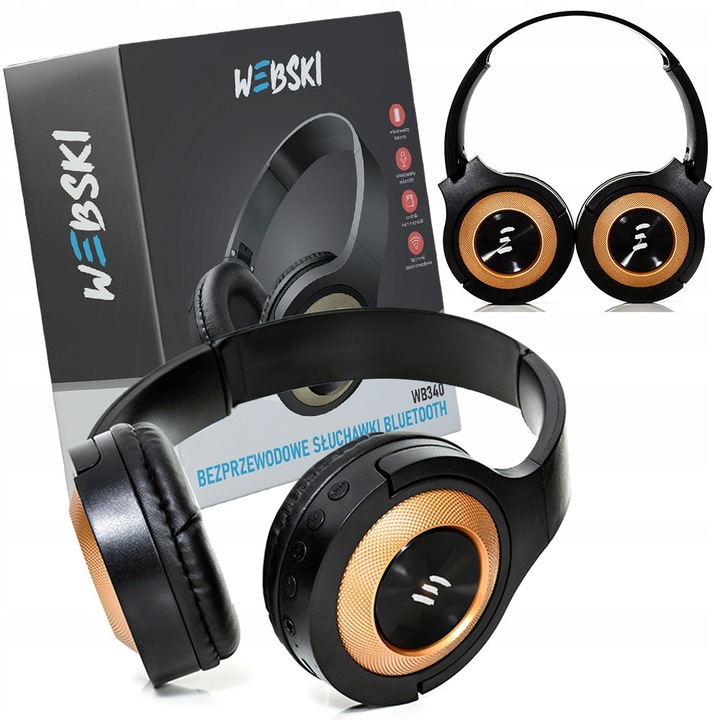 Безжични слушалки Webski, сгъваеми, черни, over the ear, HD микрофон, FM радио, MicroSD четец