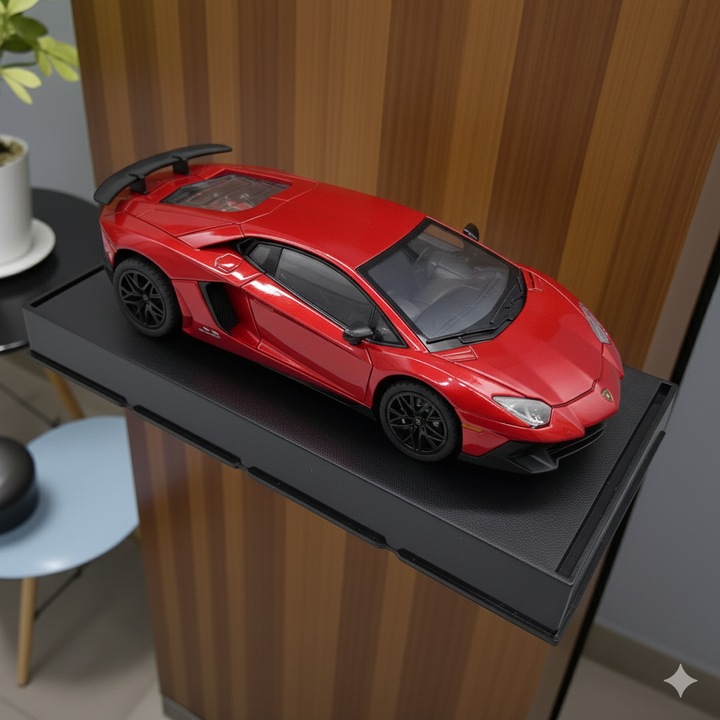 Fém makett, Lamborghini Aventador SV (SuperVeloce), 1:32 méretarány, Piros, Fények, Hangok, Hátrahúzós, Felfüggesztés, Nyitható ajtók, csomagtartó, 15cm, VisionXXI