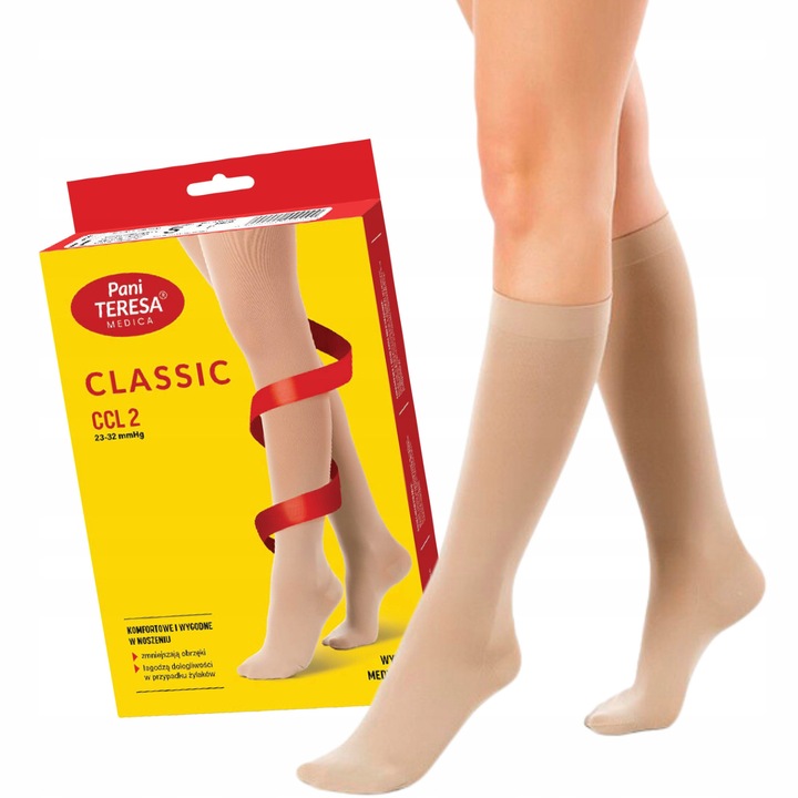 Ciorapi compresivi clasa II, Pani Teresa Medica, XL, bej deschis, design cu degete închise